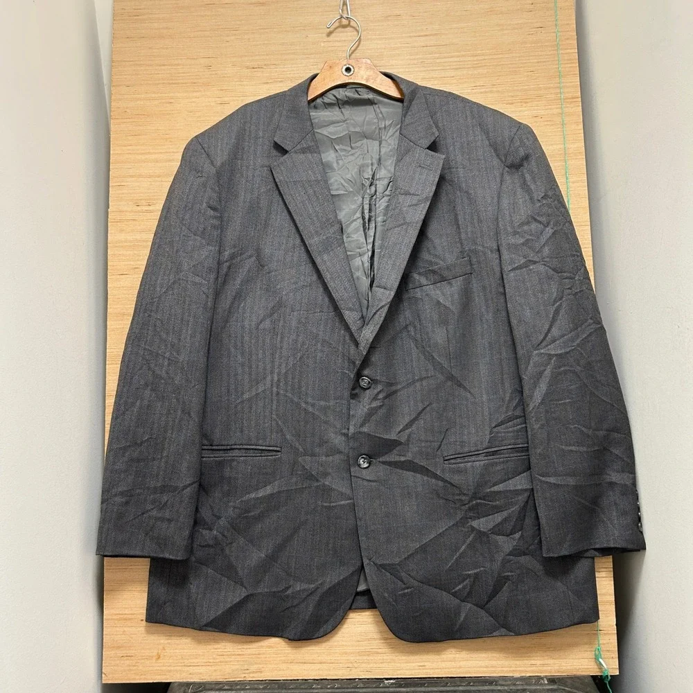 Pronto Uomo Platinum Mens Gray Herringbone 2-Button Blazer Sport Coat 54R